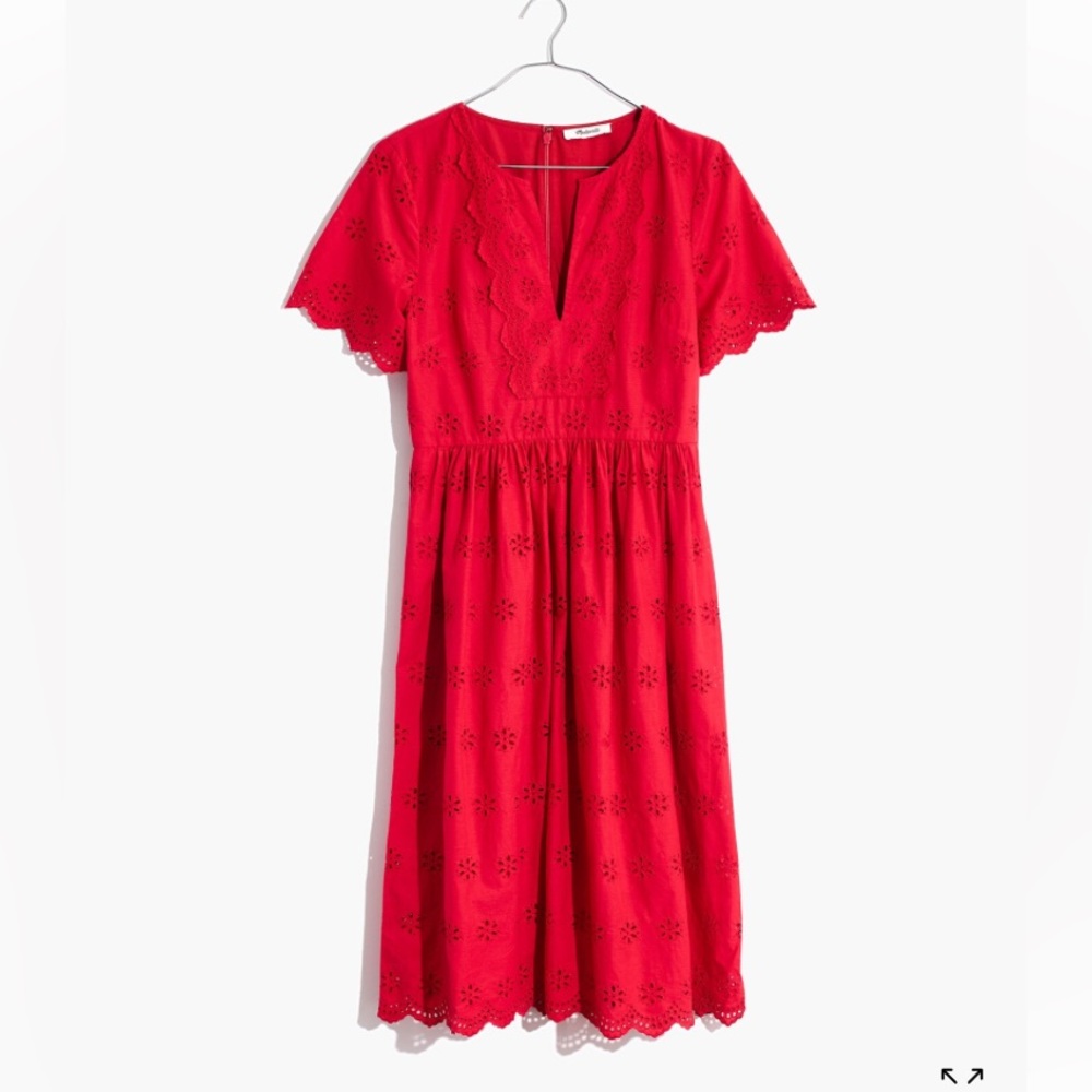 Madewell Scalloped Eyelet Midi Dress Red Size 6